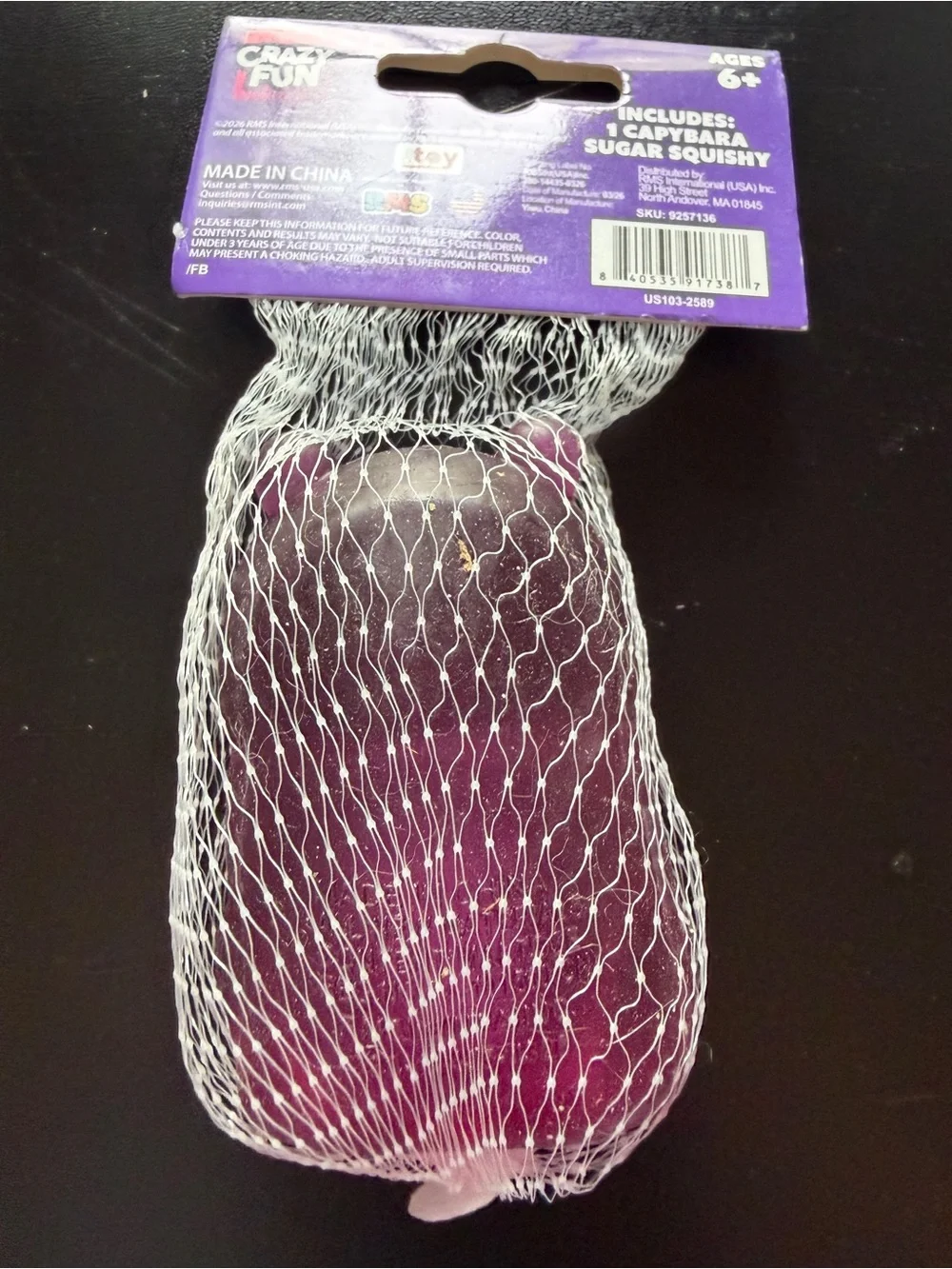 New Crazy Fun RMS Grape Scented Capybara Purple Sugar Squishy Toy 6+ Toy Fidget